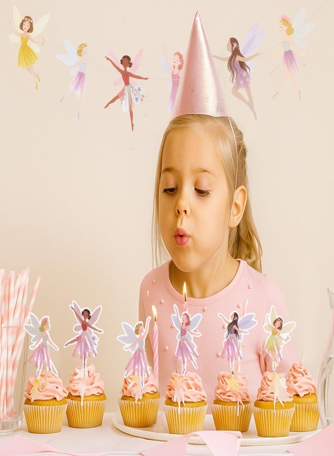 Ouksma Fairy Birthday Party Decorations for Girls - Fairy Cupcake Toppers with Banner or Backdrop, Fairy Tale Theme Baby Shower & Party Supplies (Cupcake Topper + Banner) - Image 5